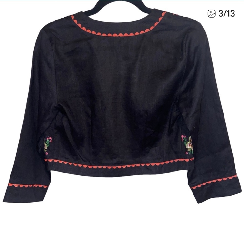 Vintage Peter Martin Bolero Jacket Womens Size 4 Linen Floral Embroidered New - Picture 3 of 7